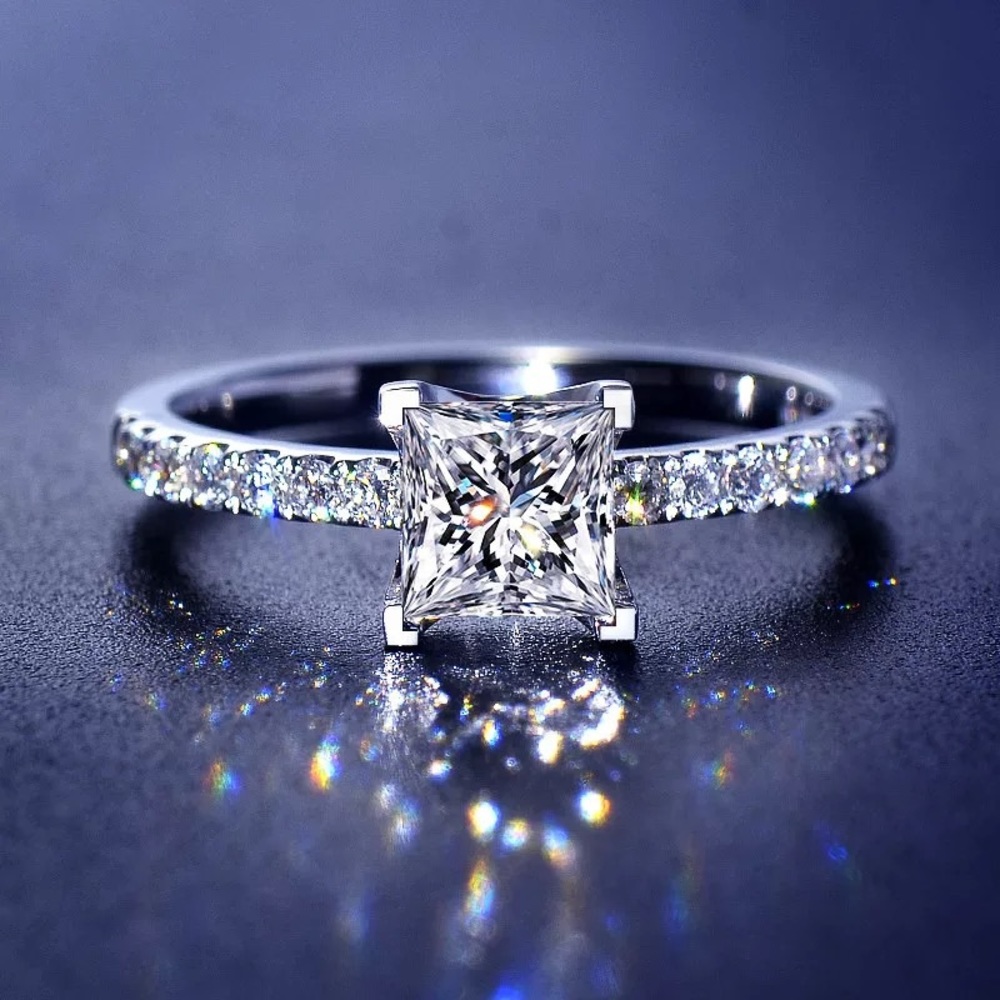 Princess Cut 925 Silver 0.76Ct Engagement CZ Ring - Picture 2 of 15